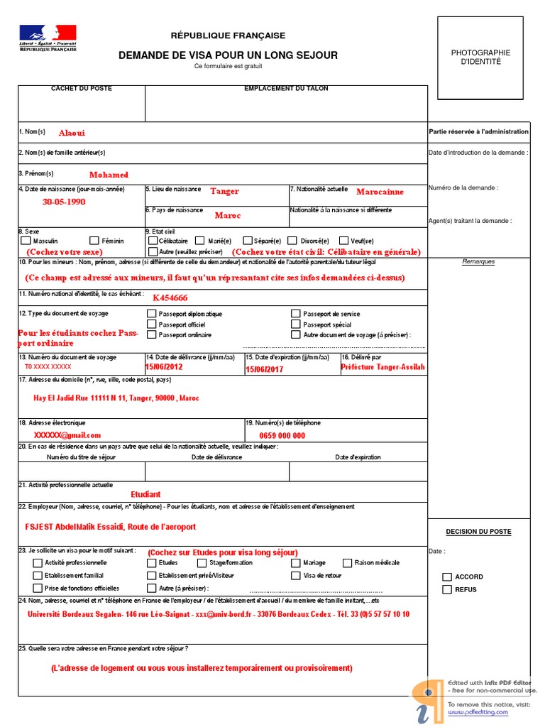 Formulaire Visa Rempli