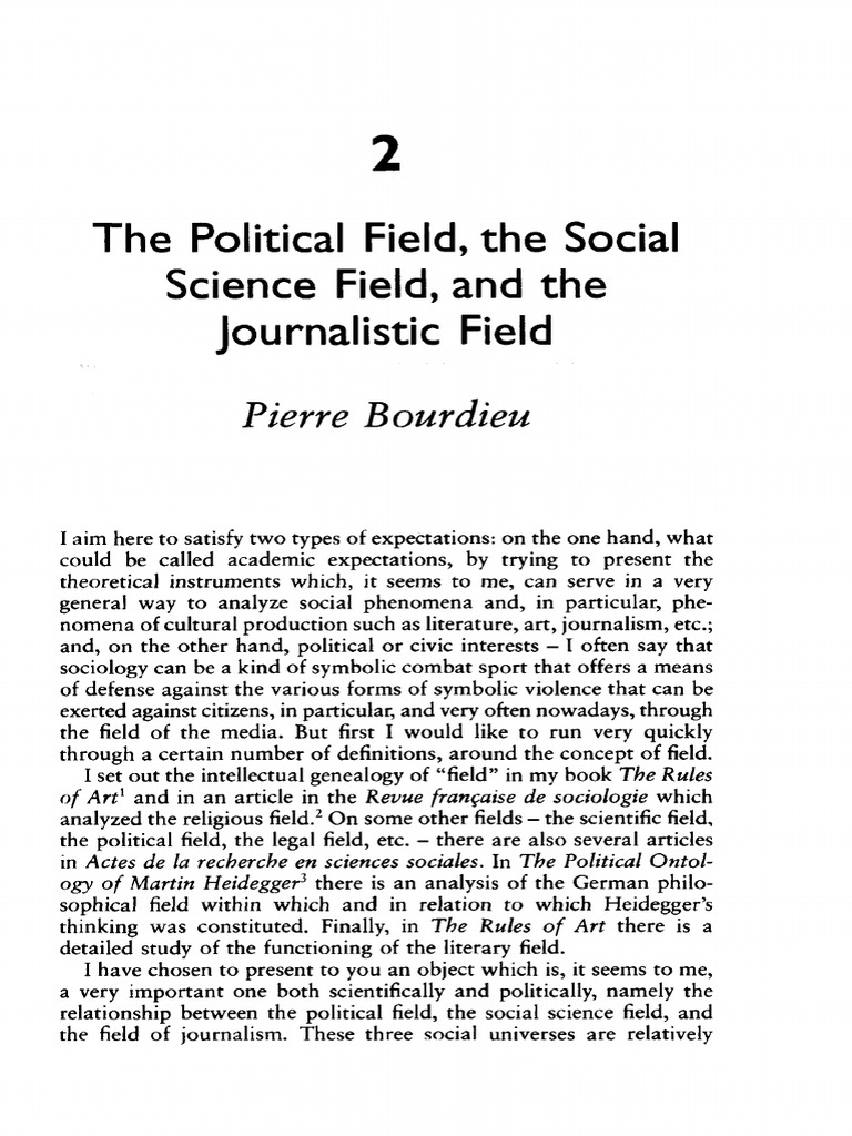 BOURDIEU Political Field Social Science Journalistic Field Social