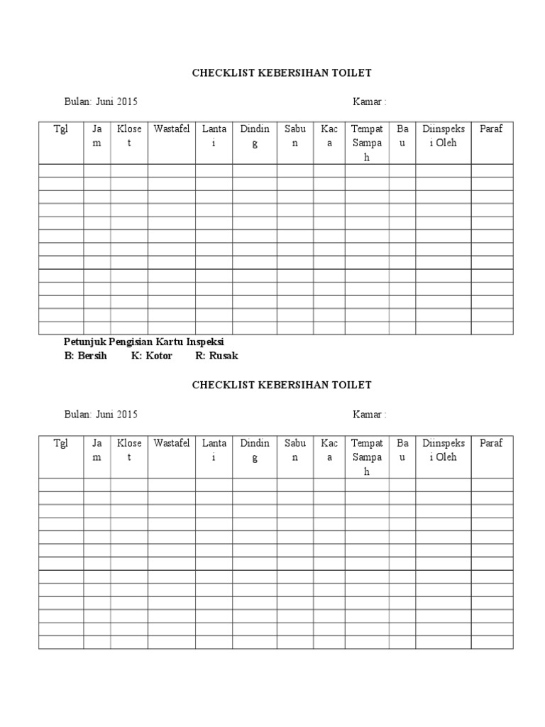 Contoh Format Checklist Kebersihan Juragan Soal