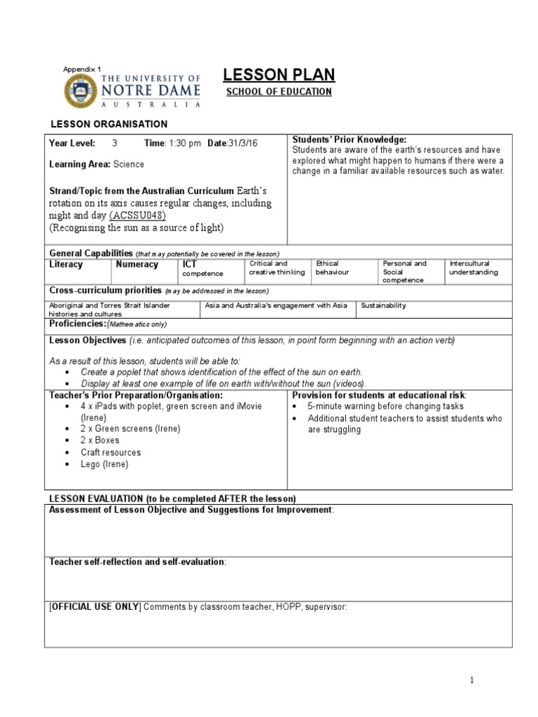 Lesson Plan 1 Science | PDF | Lesson Plan | Sun