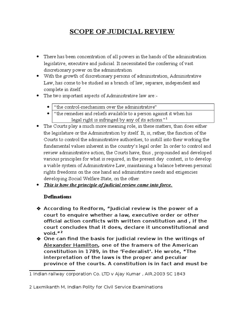 Scope of Judicial Review in India | PDF | Mandamus | Writ