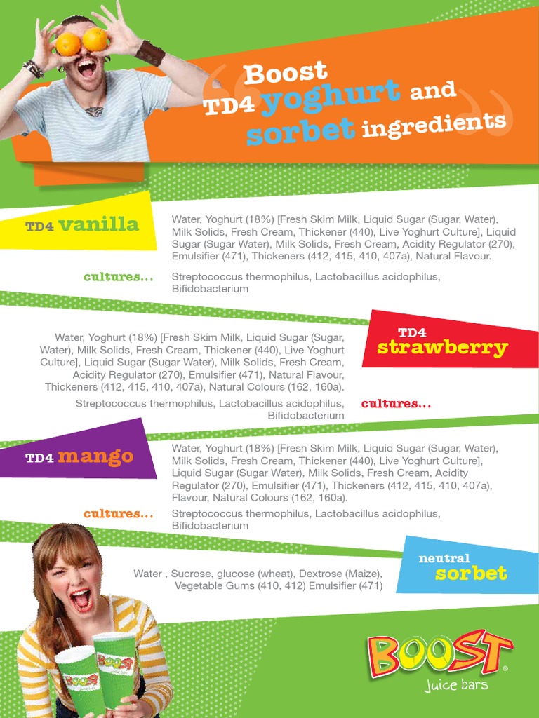 Boost TD4 Yoghurt Ingredients 2014 PDF Sucrose Yogurt