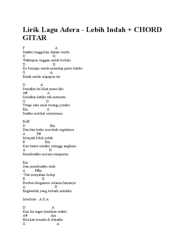 Lirik Lagu Adera Docx Single Nomor Satu Komposisi Musik