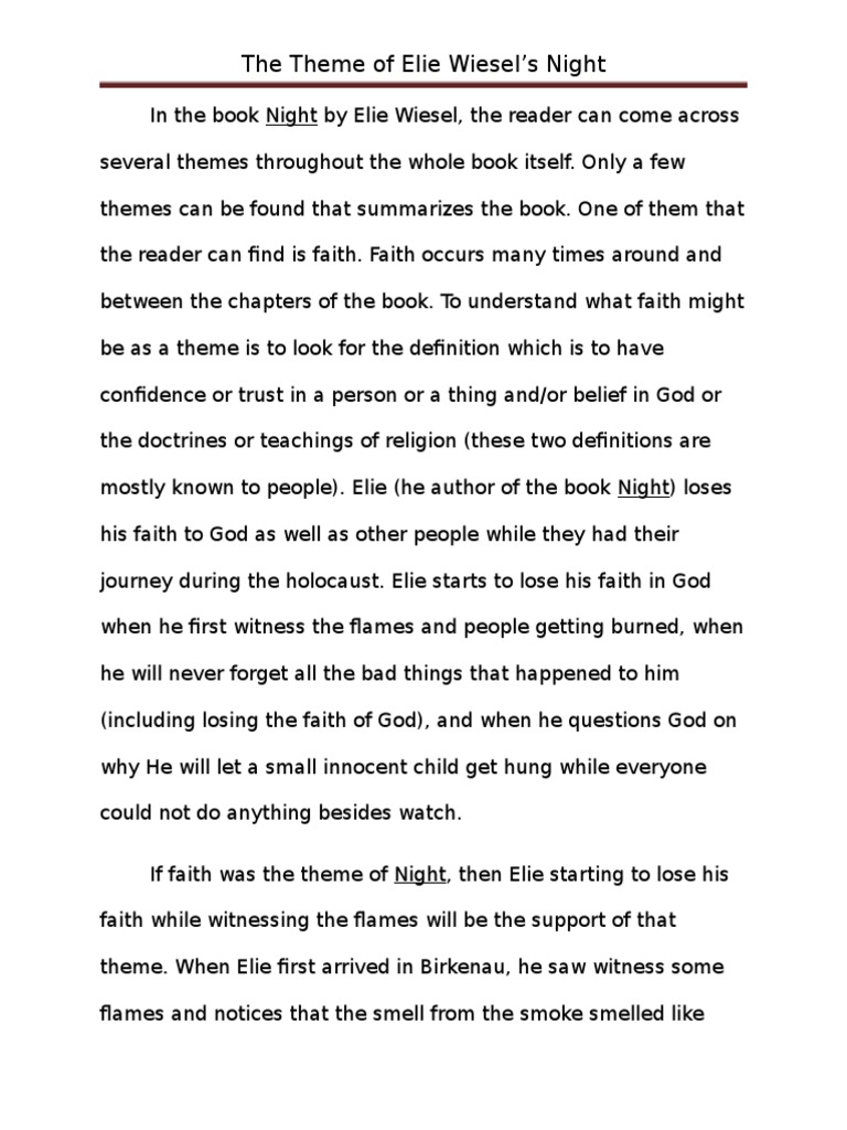 😀 Themes in the book night by elie wiesel. Night by by Elie Wiesel