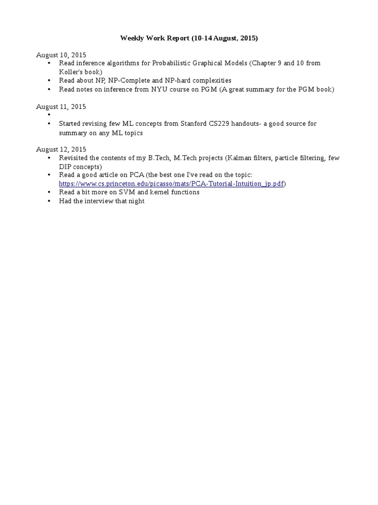 Weekly Work Report (10-14 August, 2015) | PDF