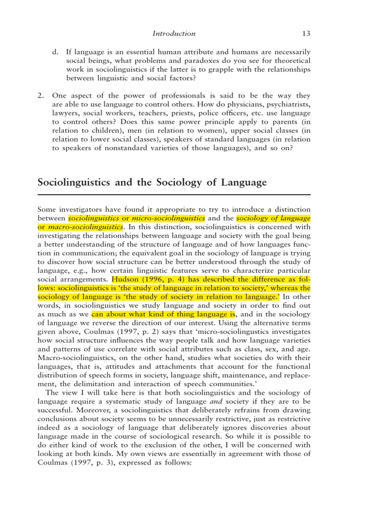 Sociolinguistics and Sociology of Language Sociolinguistics Linguistics