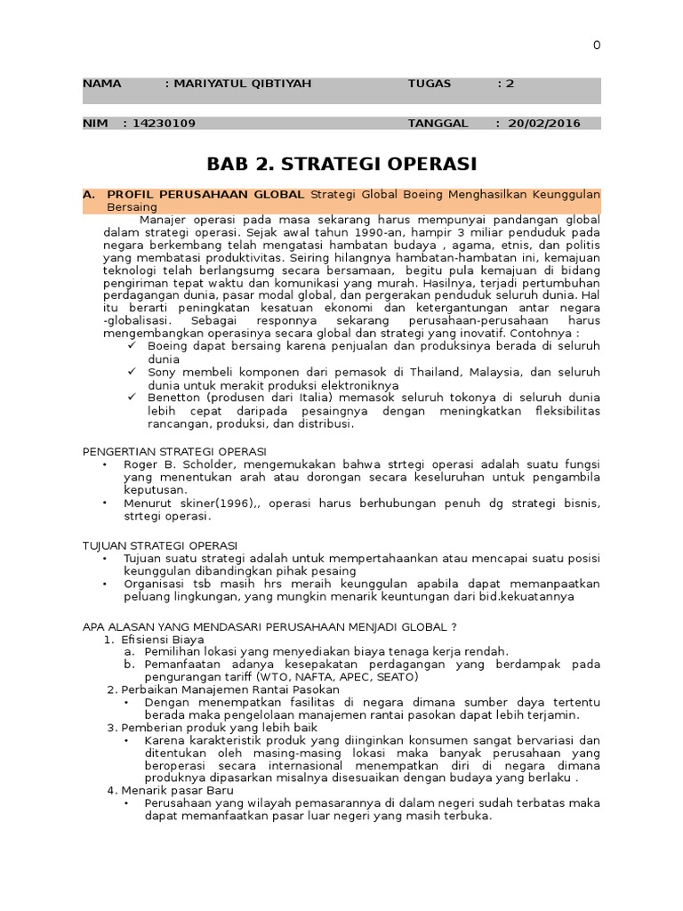 Bab 2 Strategi Operasi | PDF