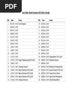 EVYO 2015-2016 Calendar