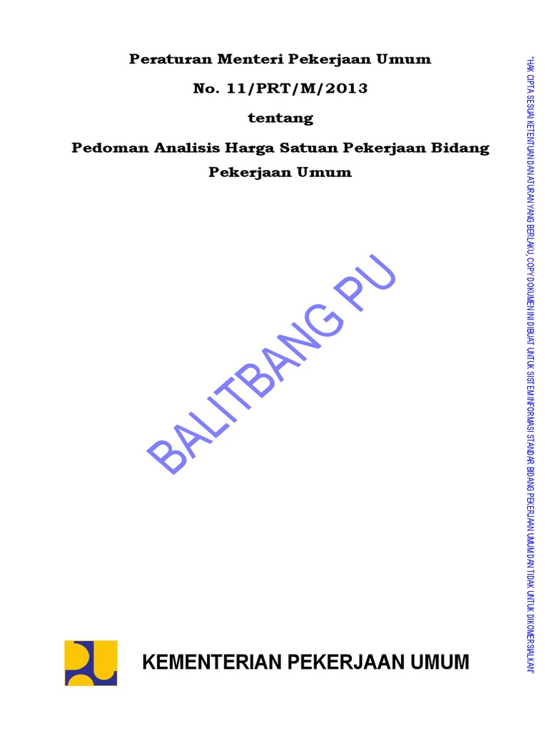 Permen PU 11 Nov 2013 Analisa  Harga  Satuan  Pekerjaan  Permen PU 11 Nov 2013 Analisa  Harga  Satuan  Pekerjaan