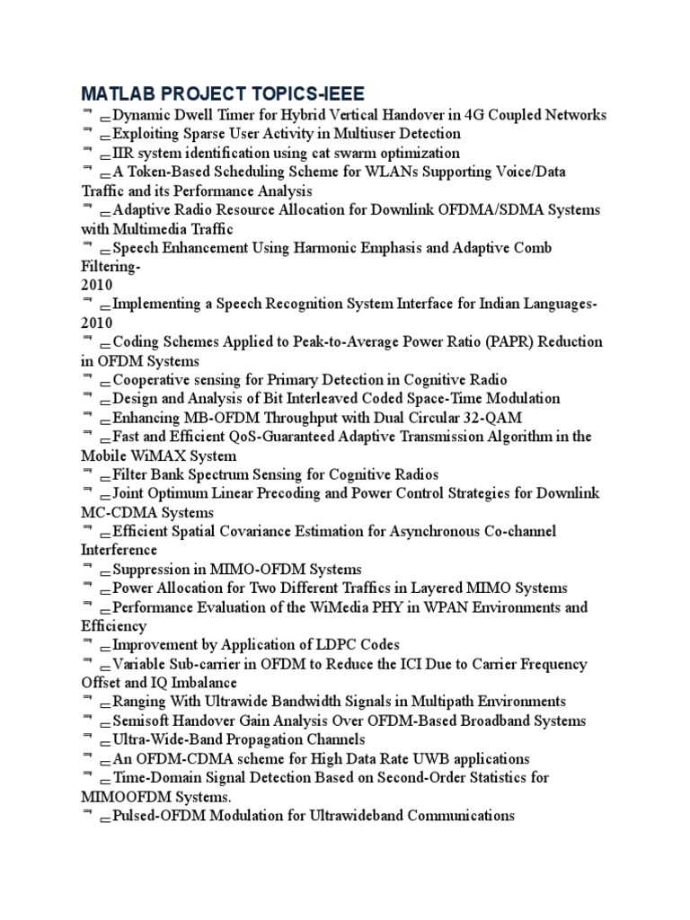 Matlab Project Topics PDF Orthogonal Frequency Division
