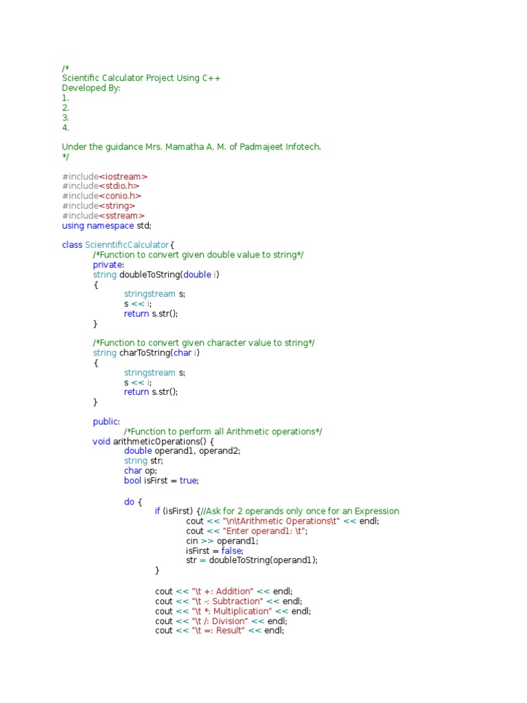 Scientific Calculator Project Using C++ PDF Trigonometric Functions