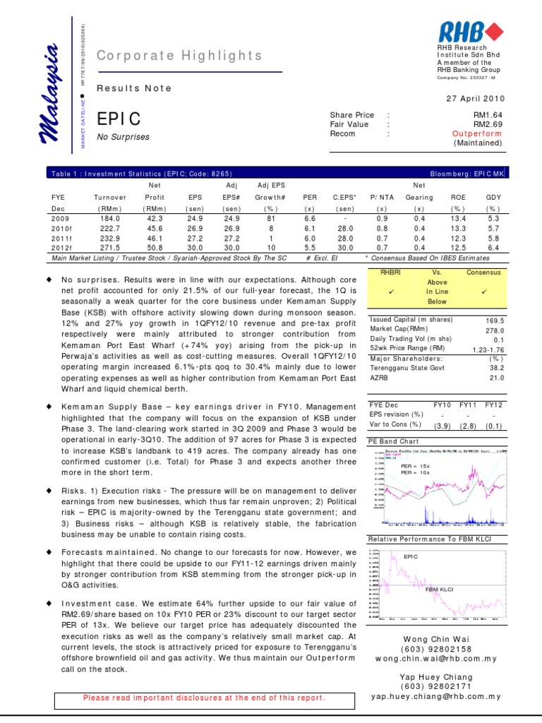 EPIC Financial Overview and Forecasts | PDF | Stocks | Investor