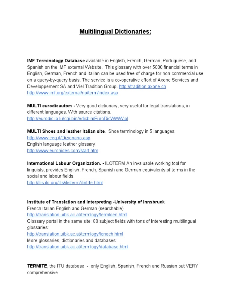 Multilingual Dictionaries | PDF | Dictionary | Multilingualism