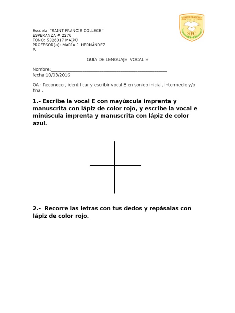 Guía de Actividades para la Vocal E | PDF | Artes del Lenguaje y ...