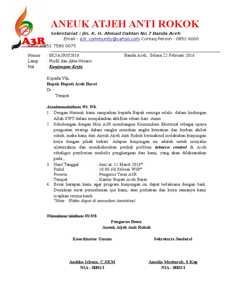 Contoh Surat Kunjungan Kerja 2016 Pdf