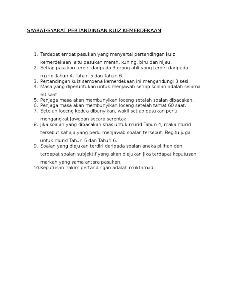 SYARAT PERTANDINGAN KUIZ SYARAT PERTANDINGAN KUIZ