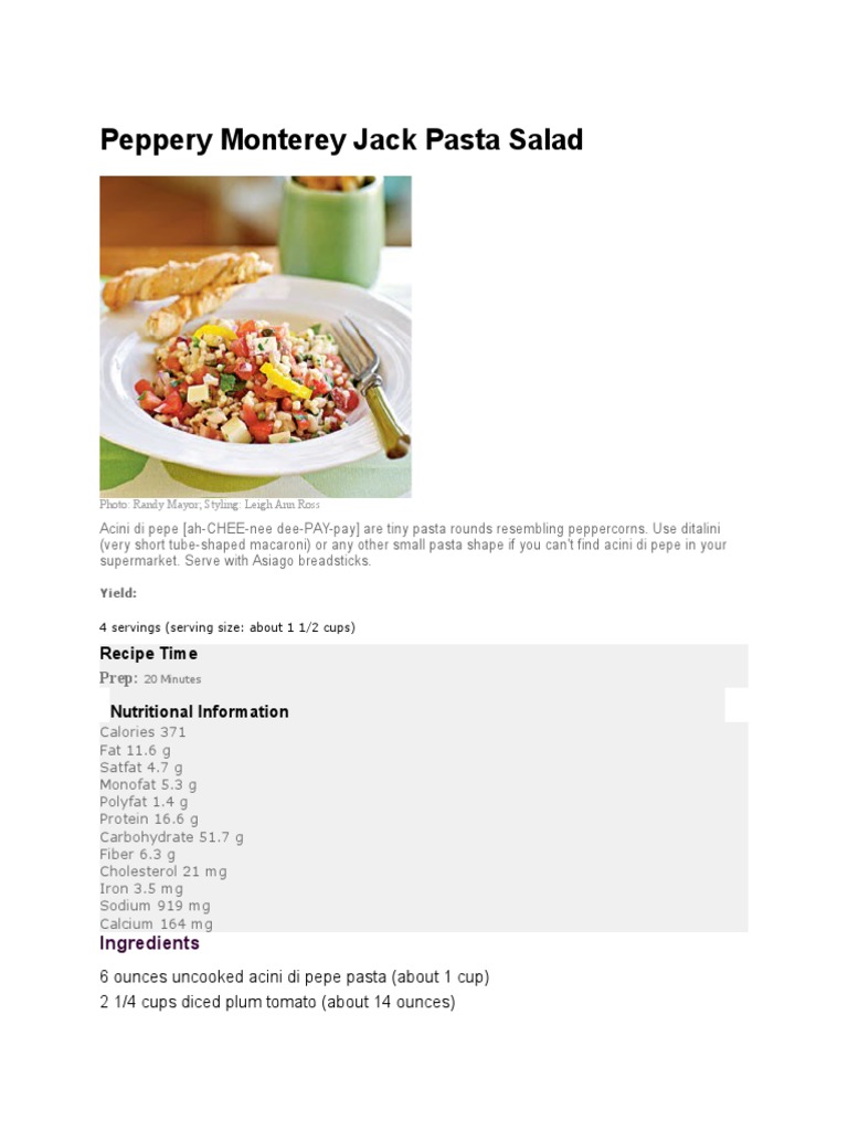 Peppery Monterey Jack Pasta Salad PDF