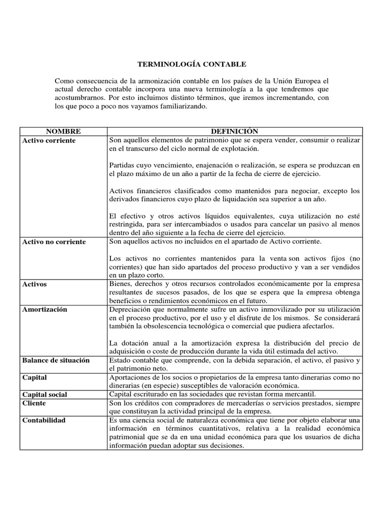 Terminología Contable Esencial | PDF | Contabilidad | Amortización ...