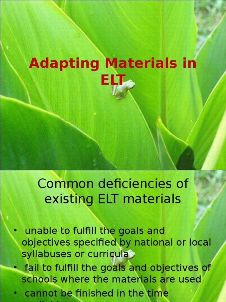 Topic 3 Evaluating and Adapting Materials in ELT PDF Textbook