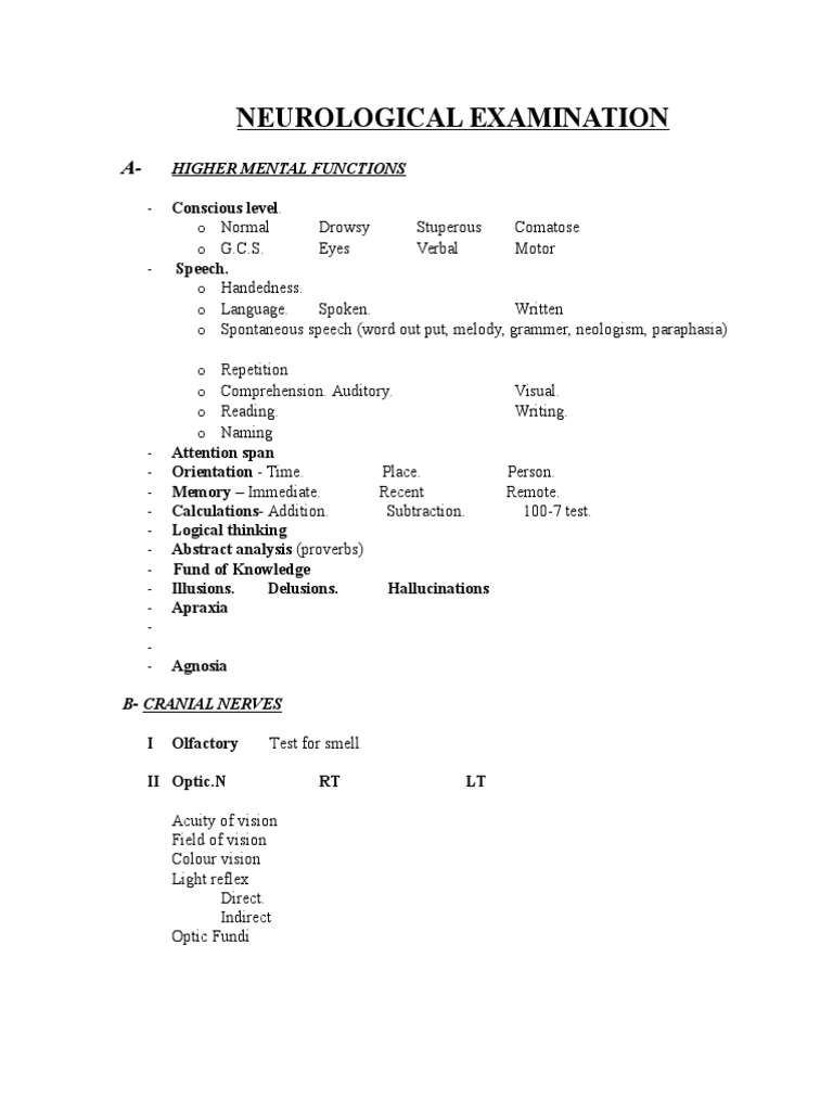 Comprehensive Neurological Examination Guide | PDF