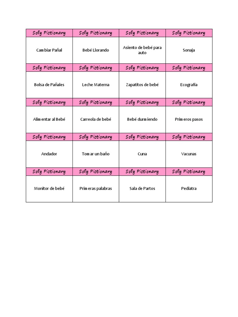 Baby Shower Pictionary | PDF | Language Arts \u0026 Discipline, image size:768x1024