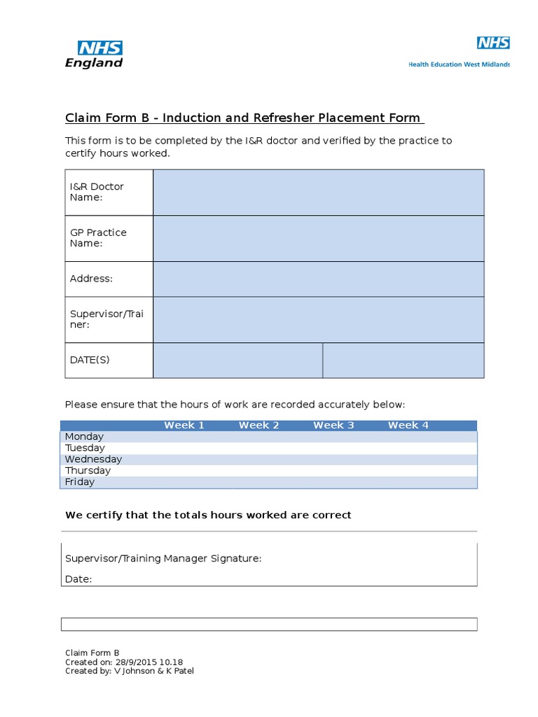 I&R Doctor Placement Claim Form | PDF