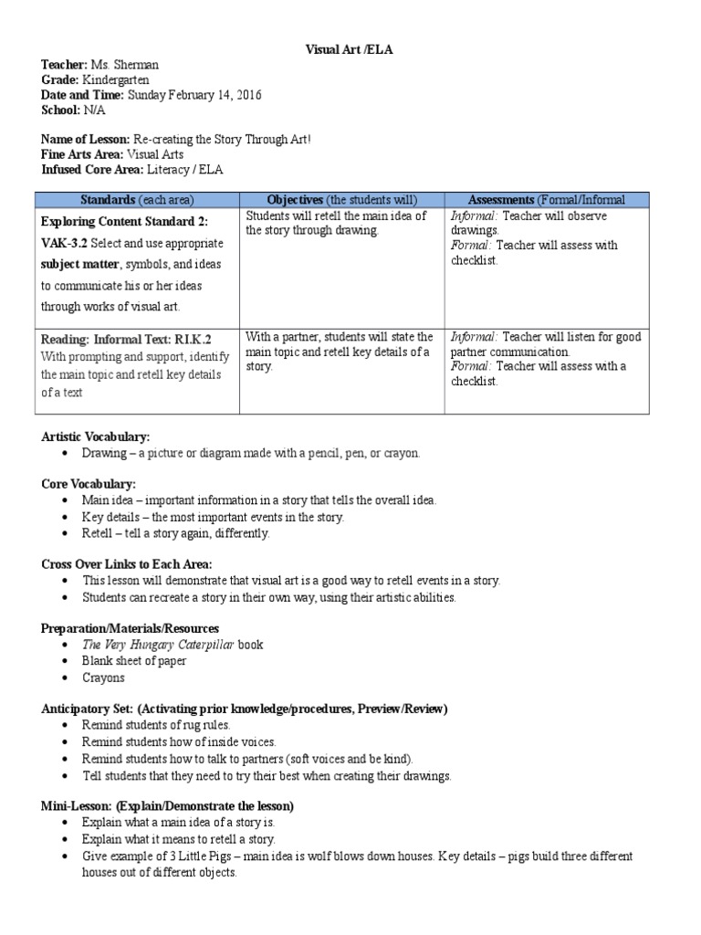 Visual Arts Lesson Plan | PDF | Drawing | Lesson Plan