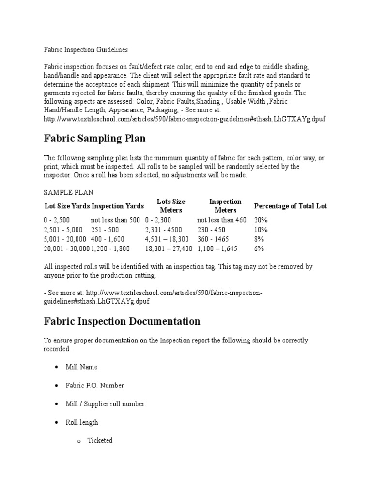 Fabric Inspection Guidelines and Checklist | PDF | Knitting | Numerical ...