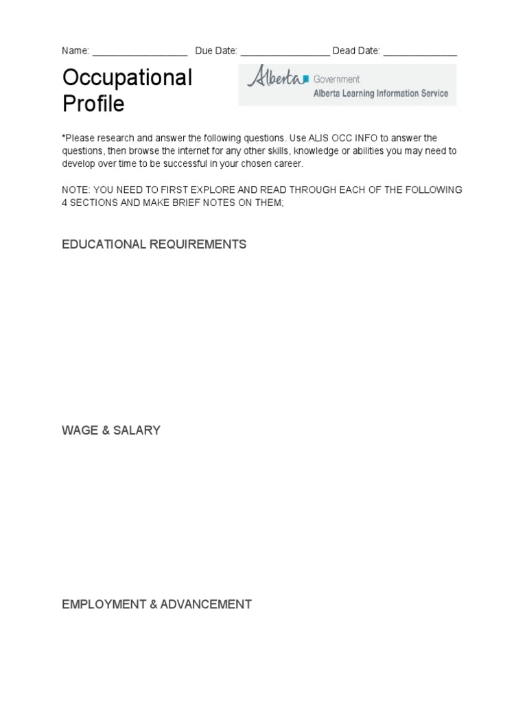 Occupational Profile Research Guide | PDF