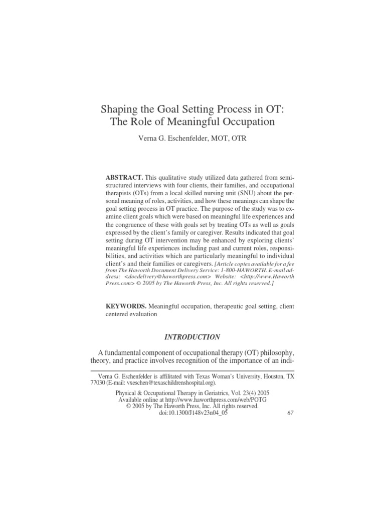 Shaping The Goal Setting Process in Ot | PDF | Psychotherapy ...