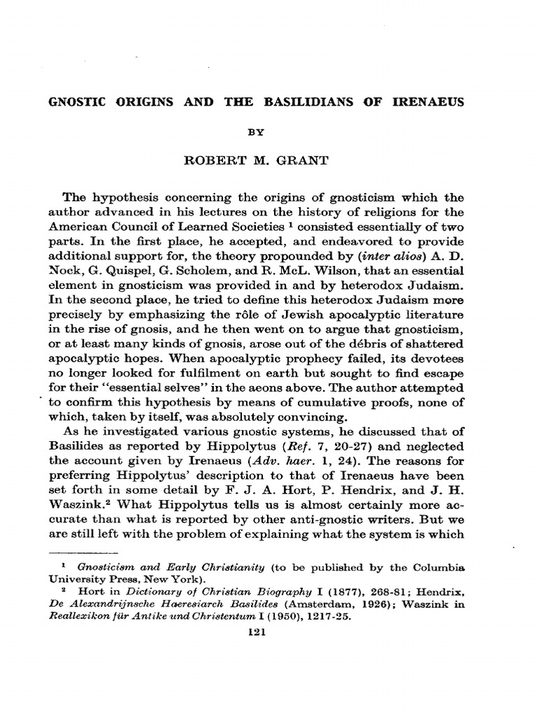 Grant1959 Gnostic Origins and The Basilidians of Irenaeus | PDF ...