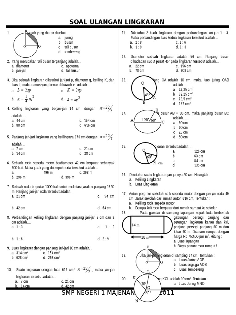 81243274 Soal Ulangan Lingkaran Kelas VIII SMP