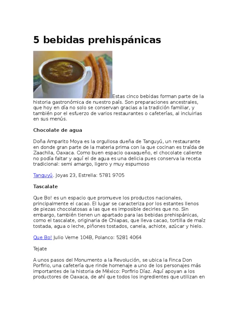 5 Bebidas Prehispánicas | PDF | Maíz | Chocolate