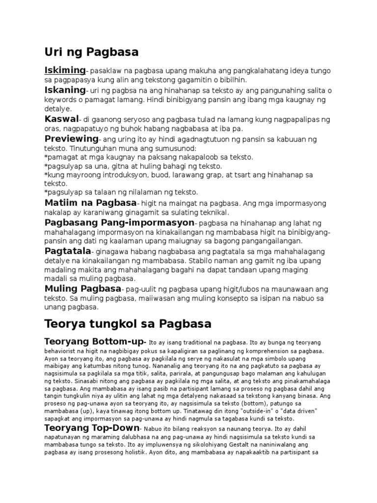 Mga Uri Ng Pagbasa At Kahulugan Nito desabahagi