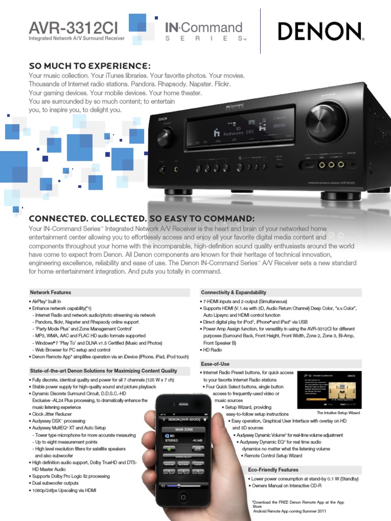Spec Sheet Incomand AVR3312CI r11 | I Pod | Digital Audio