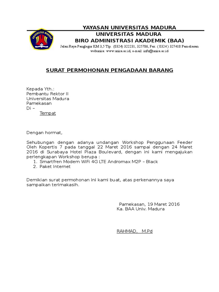 SURAT PERMOHONAN PENGADAAN BARANG.doc