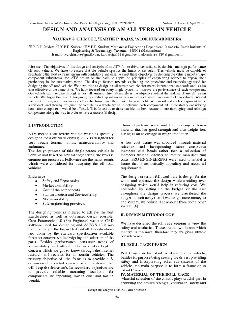 ATV Design and Analysis Overview | PDF | Suspension (Vehicle) | Steering