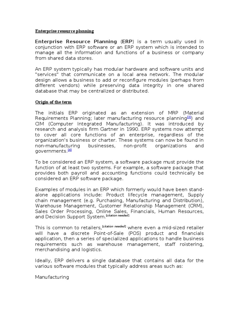 Enterprise Resource Planning | PDF | Enterprise Resource Planning