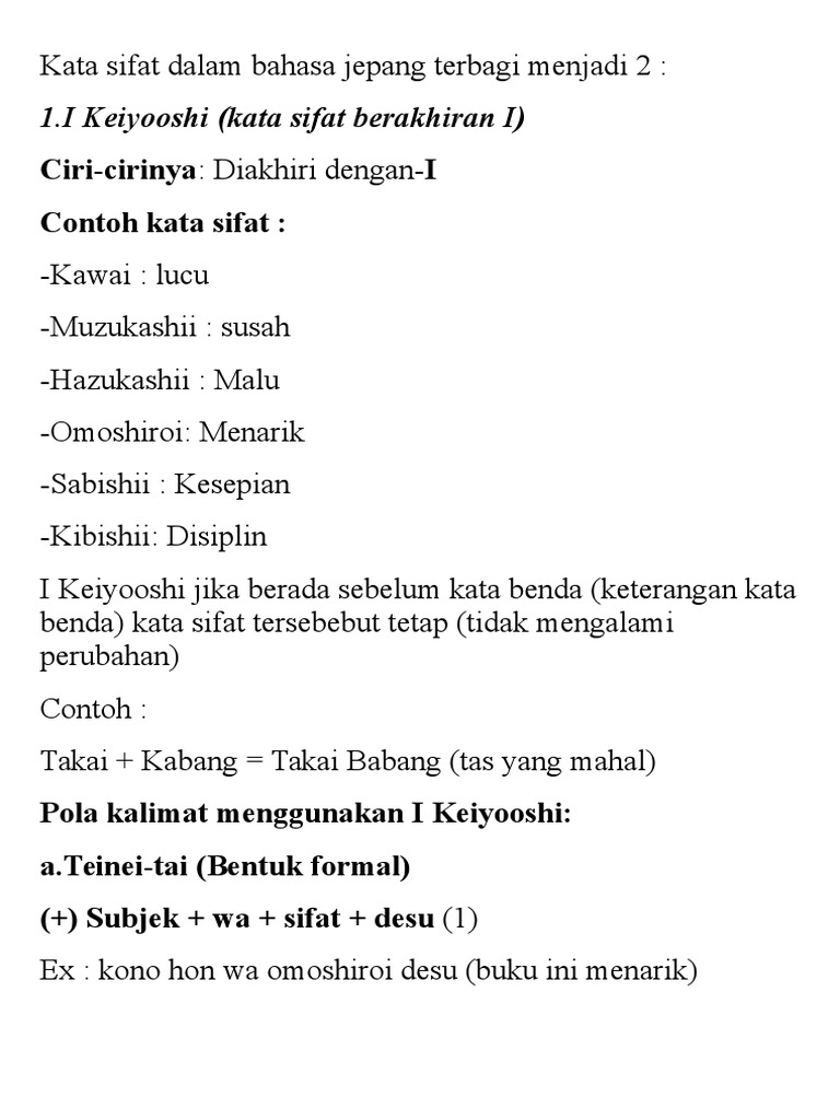 Kata Sifat Dalam Bahasa Jepang Terbagi Menjadi 2 Kata Sifat Dalam Bahasa Jepang Terbagi Menjadi 2