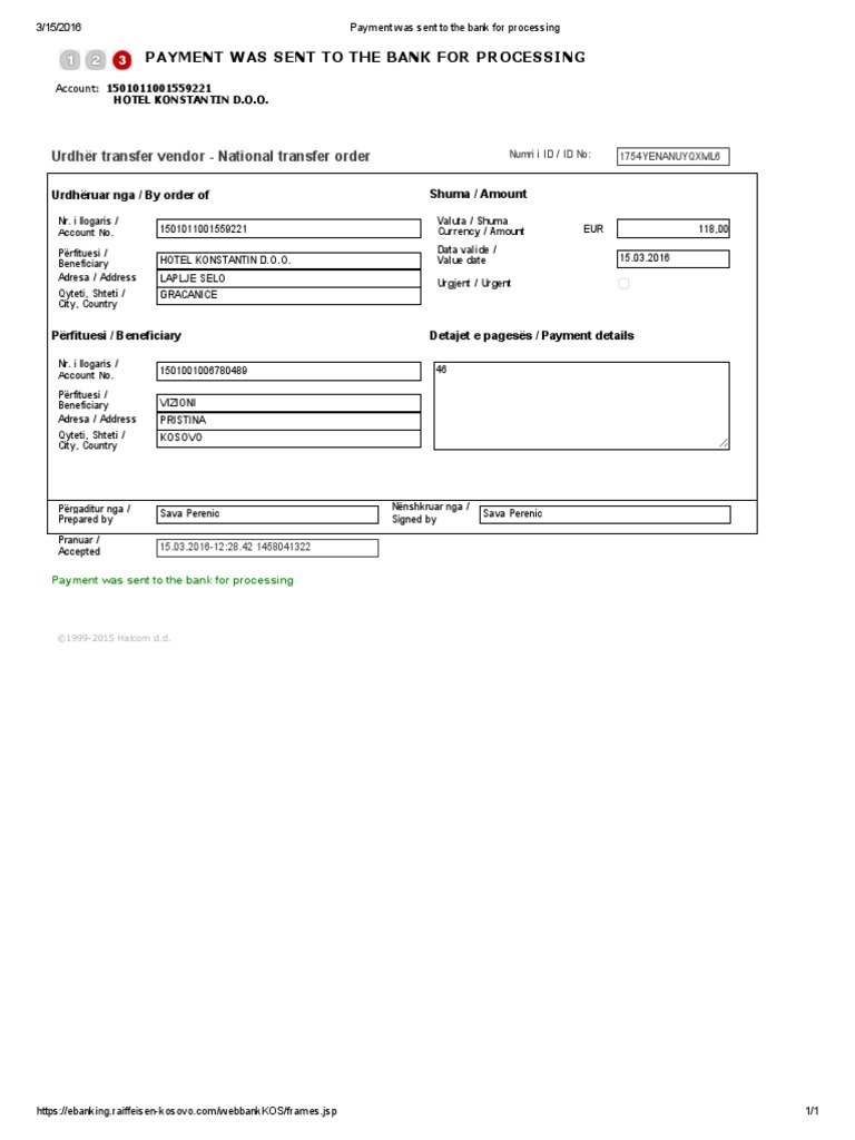 Payment Processing Confirmation Document | PDF