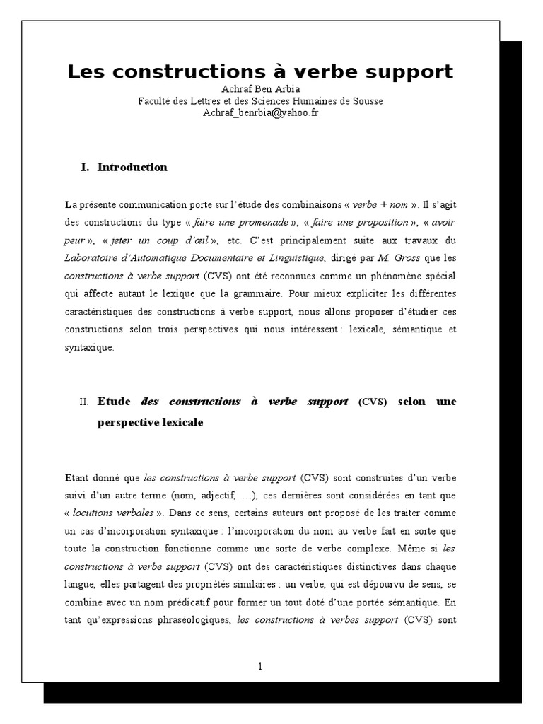 constructions verbe support nom grammaire verbe