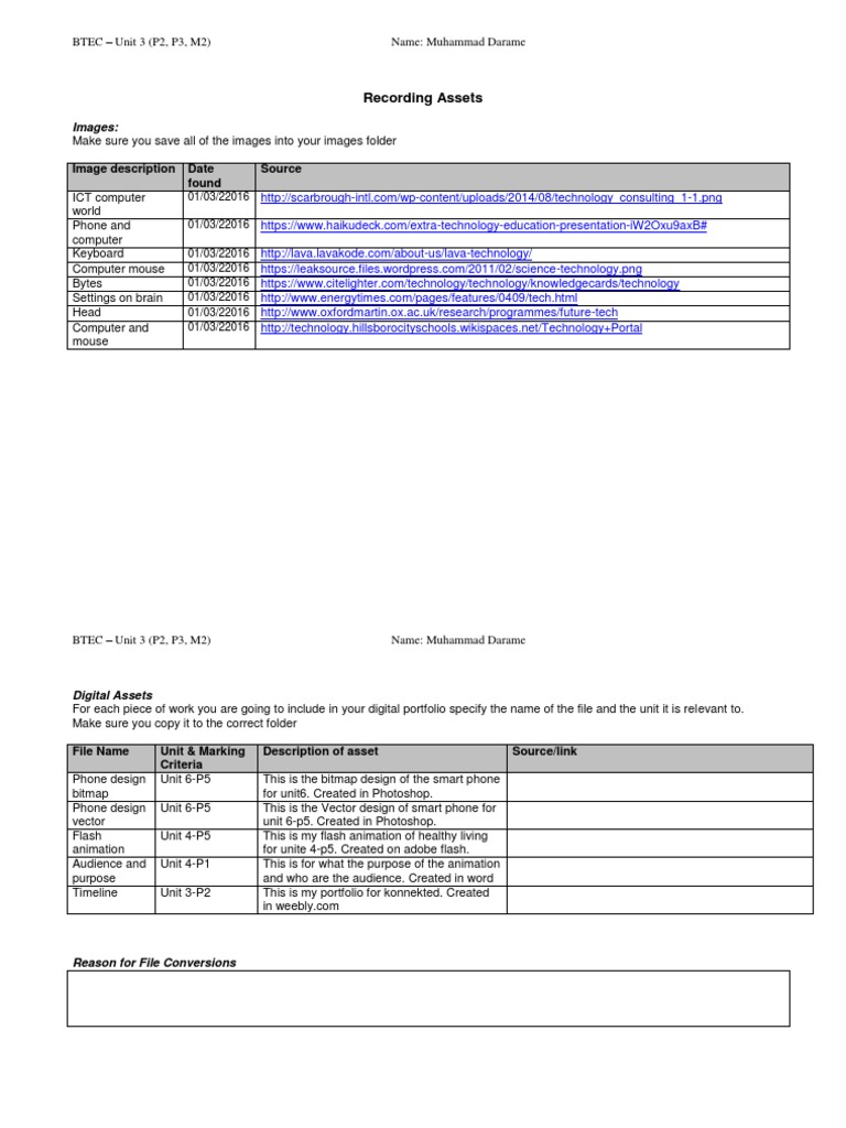 BTEC Unit 3 Digital Asset Management | PDF