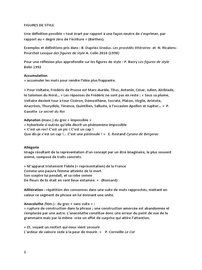 Les Figures De Style Exercices Corrigés 4ème Figures de Style | PDF | Métaphore | Phrase