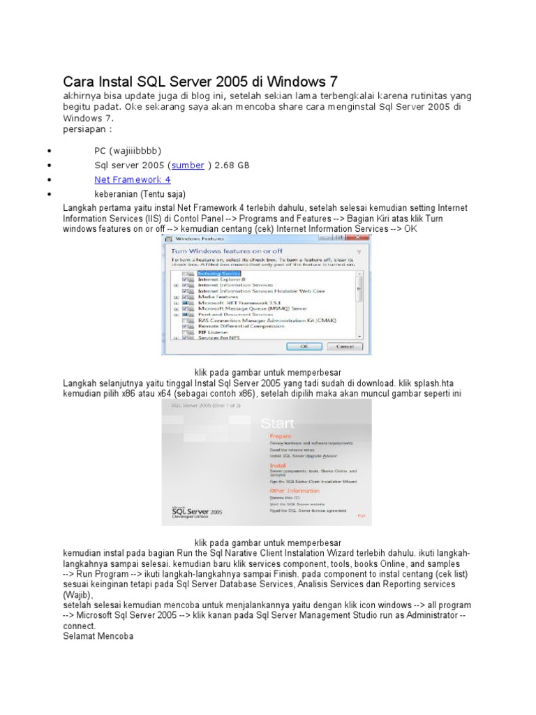 Cara Instal SQL Server 2005 Di Windows 7 | PDF | Komputer