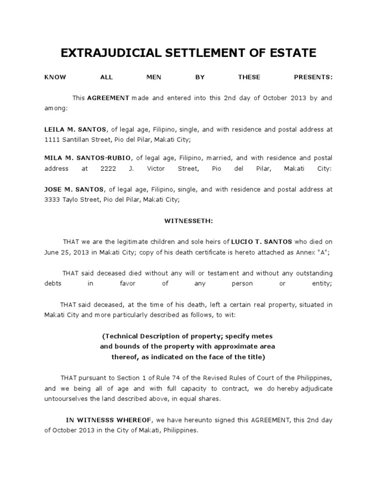 Extrajudicial Settlement of Estate of Deceased PDF