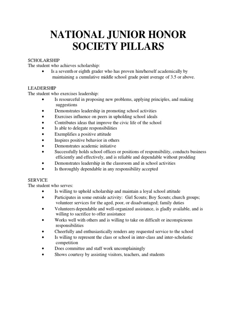 njhs pillars Scouting Leadership