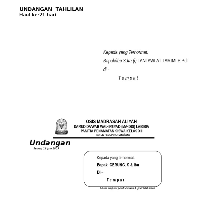 Prescottmonstercross Contoh Amplop Undangan Tahlilan - Riset