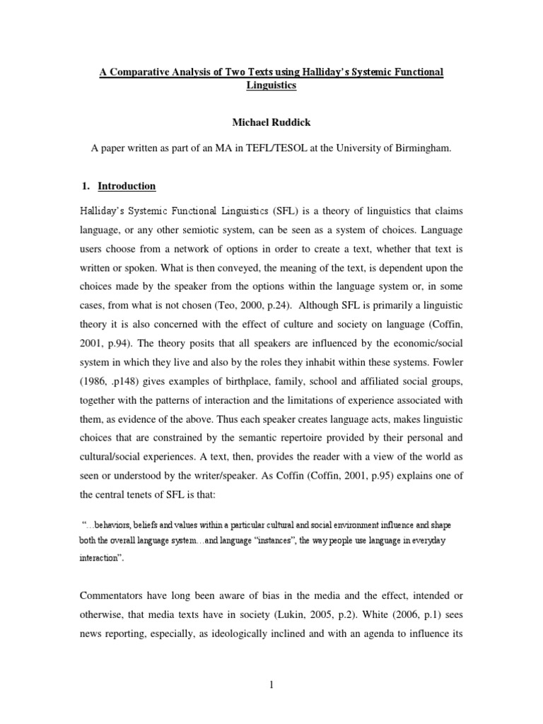 SFL Analysis of Textual Agency Choices | PDF | Cognitive Science ...