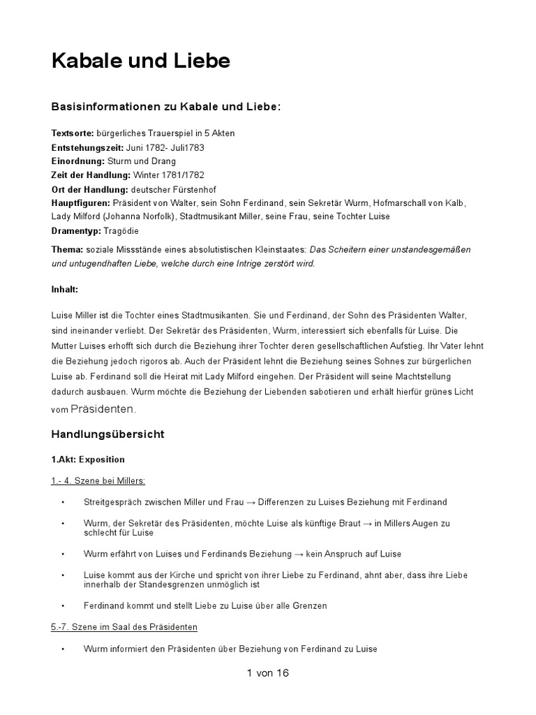 Kabale Und Liebe Zusammenfassung