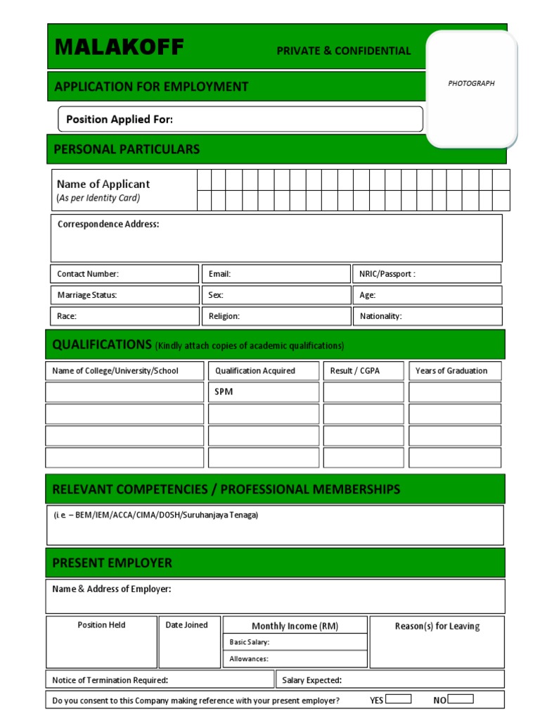 Malakoff Application For Employment PDF